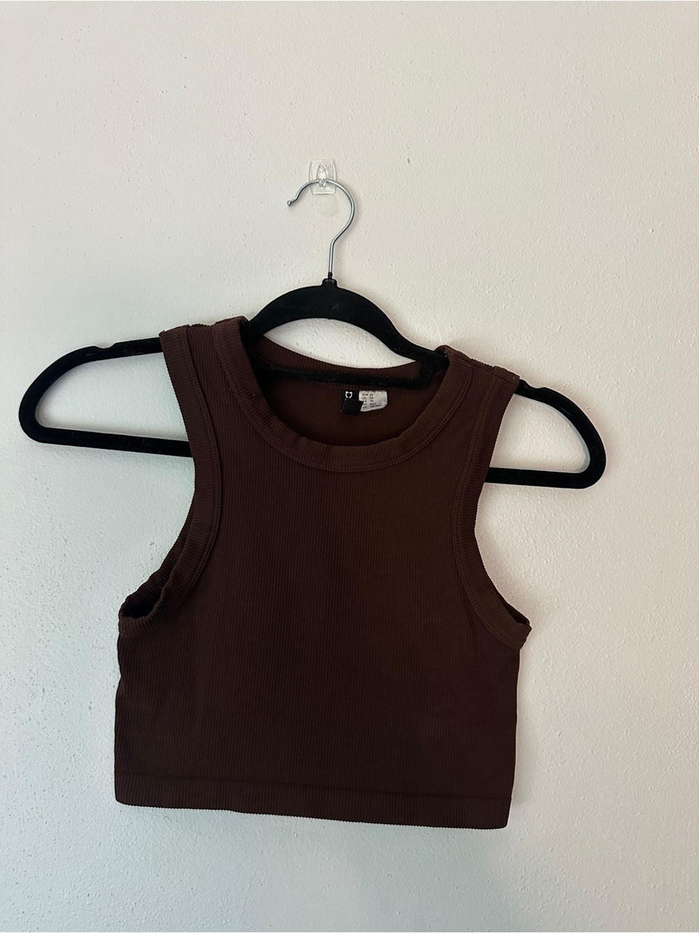 2 Divided Brown and beige Ribbed Cropped Tank basic